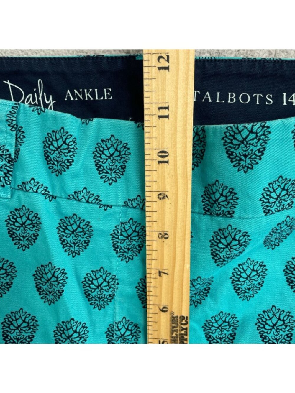 Talbots Women's 14 The Daily Ankle Chino Pants Turquoise Pinecone Print P0548 - Picture 4 of 11